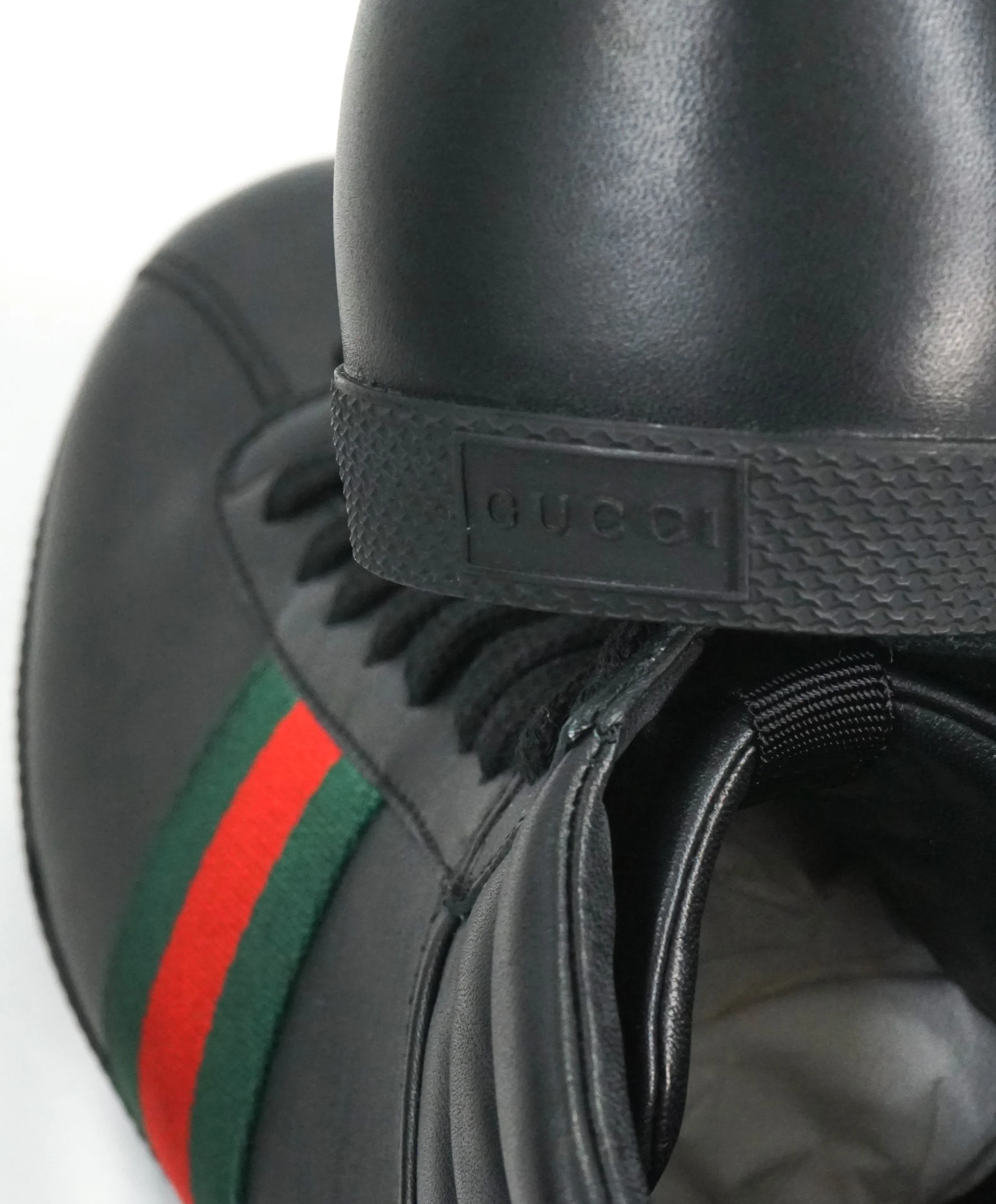 GUCCI -Red and Green Logo Stripe GG High-Top Black Sneakers - 6G / 6.5 US
