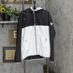 Guess Men's Colorblocked Hooded Windbreaker Jacket 110AN616 Black / White 2XL