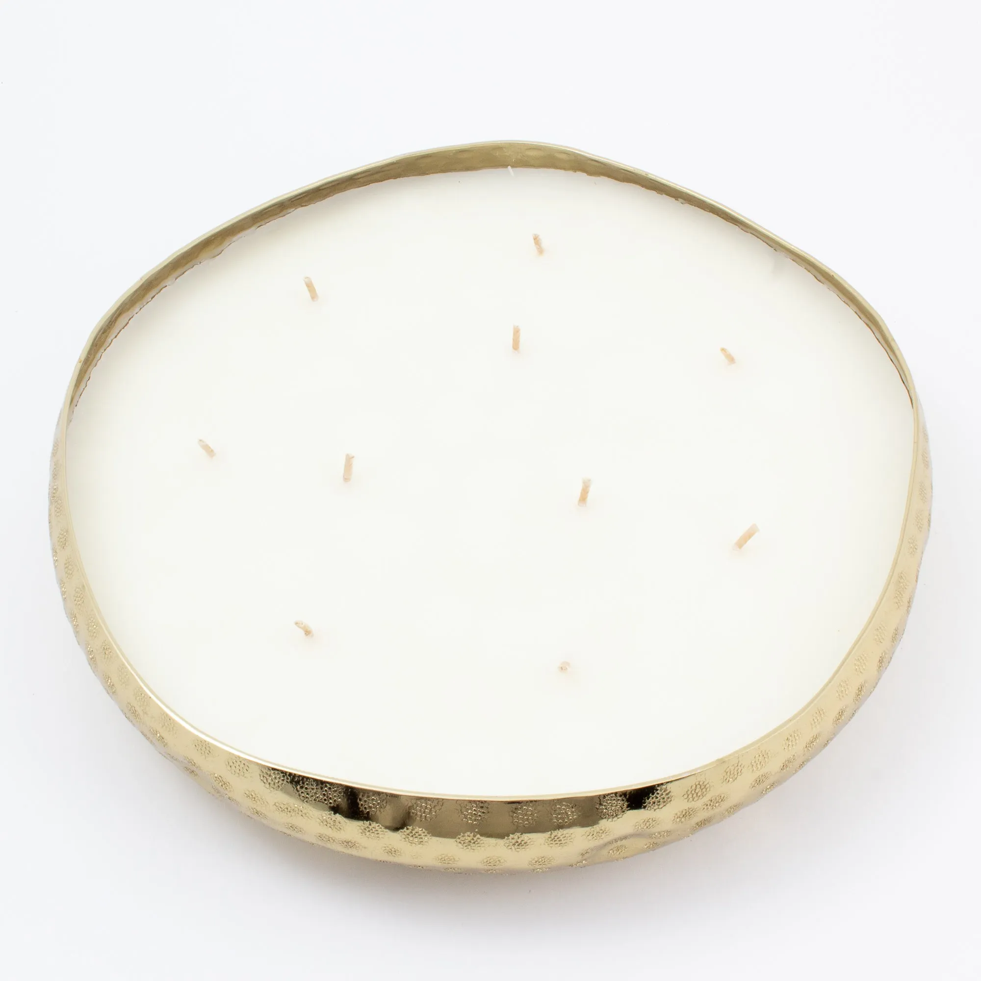 Handmade French White Suede Candle in Hammered Brass Bowl | Three Sizes