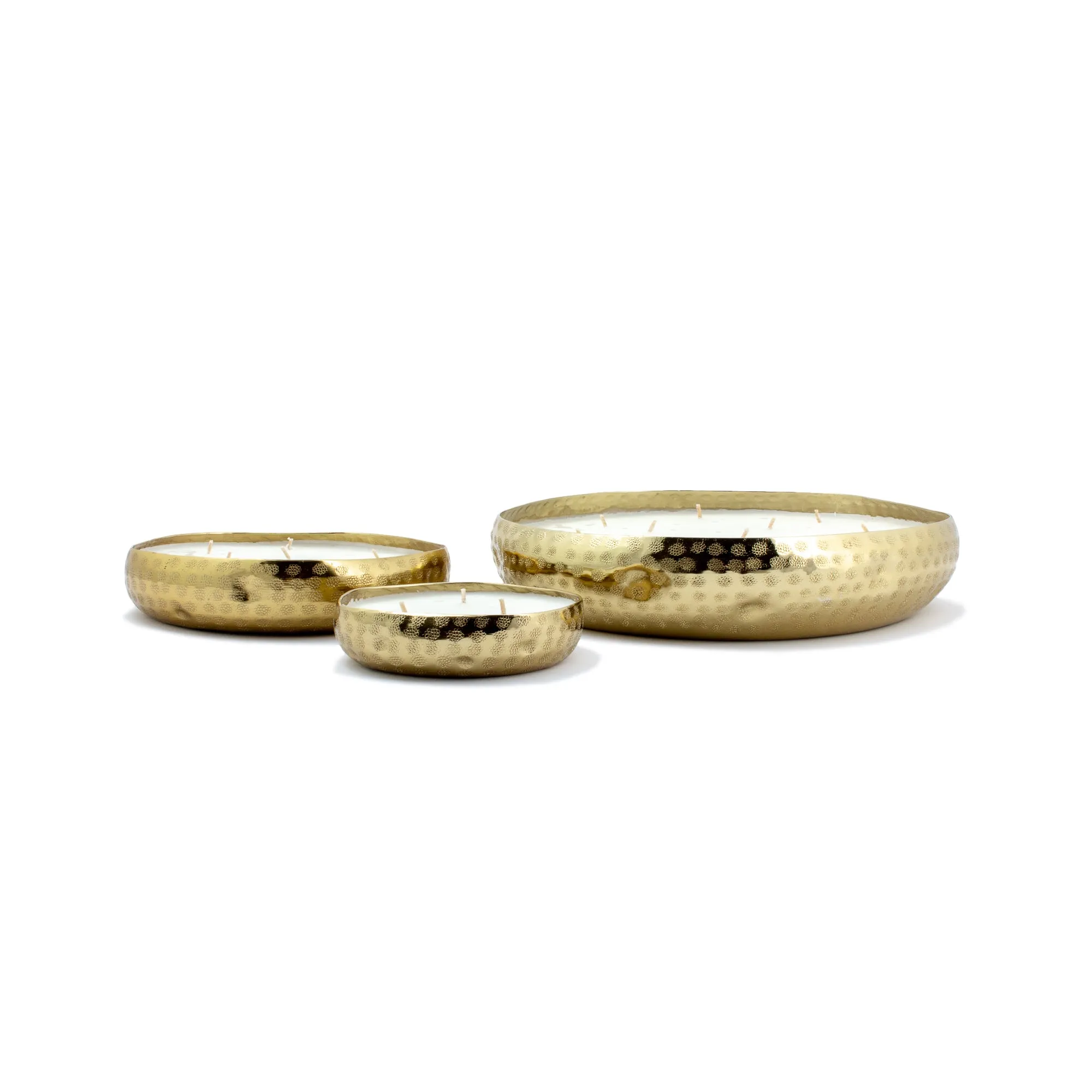 Handmade French White Suede Candle in Hammered Brass Bowl | Three Sizes