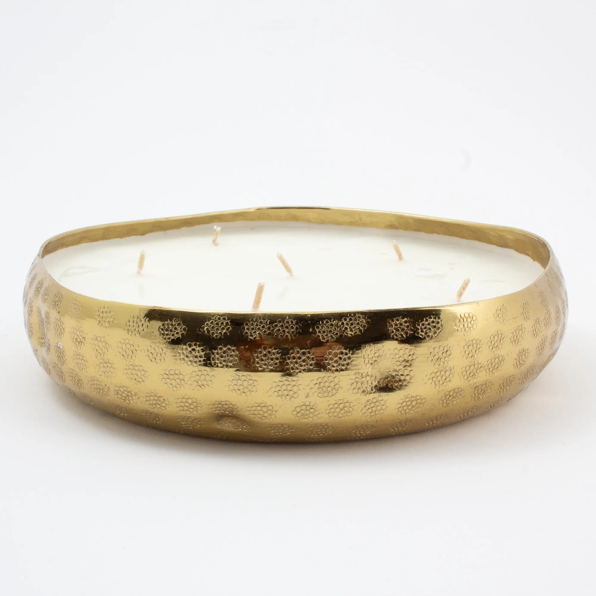 Handmade French White Suede Candle in Hammered Brass Bowl | Three Sizes