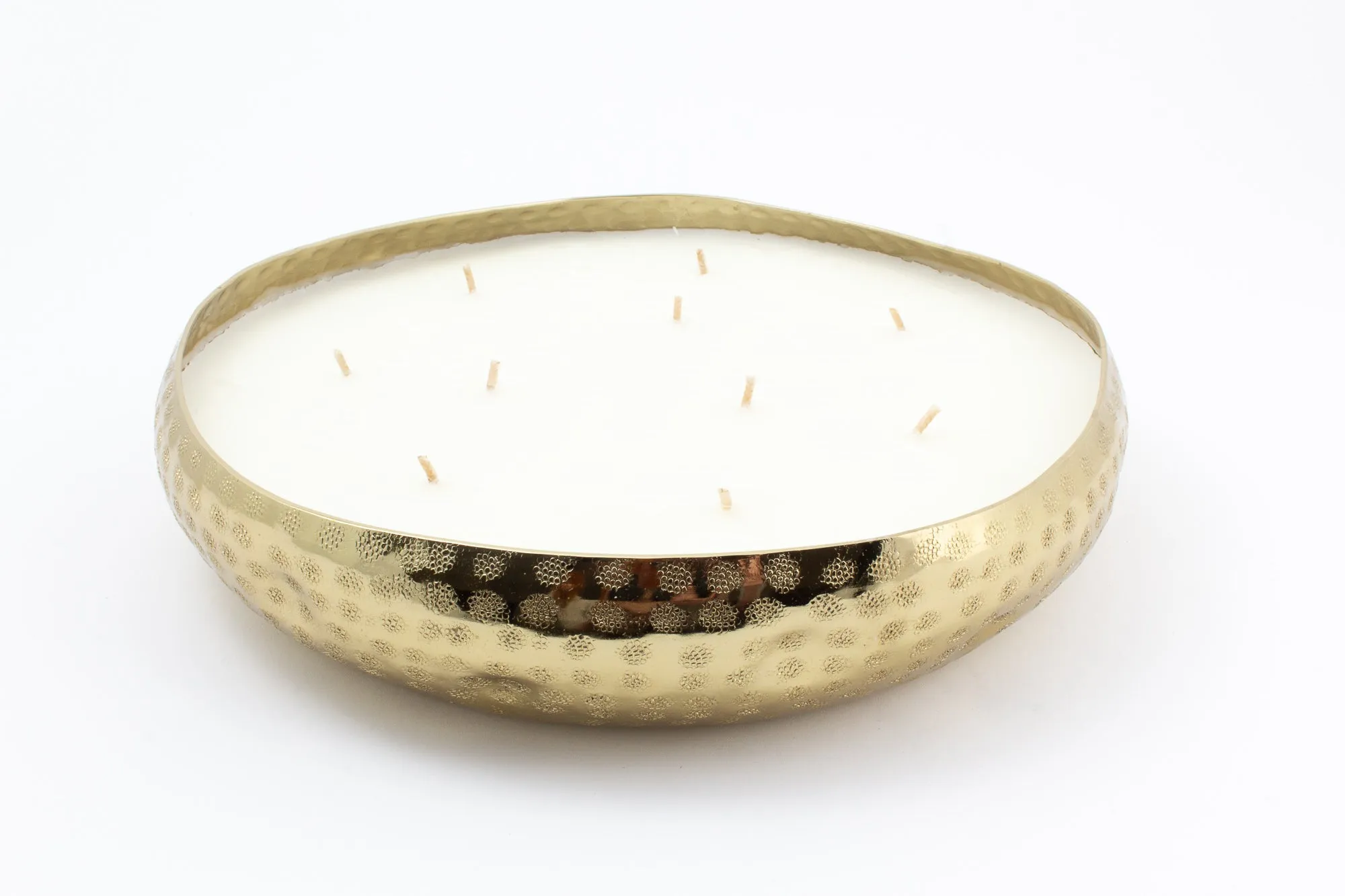 Handmade French White Suede Candle in Hammered Brass Bowl | Three Sizes