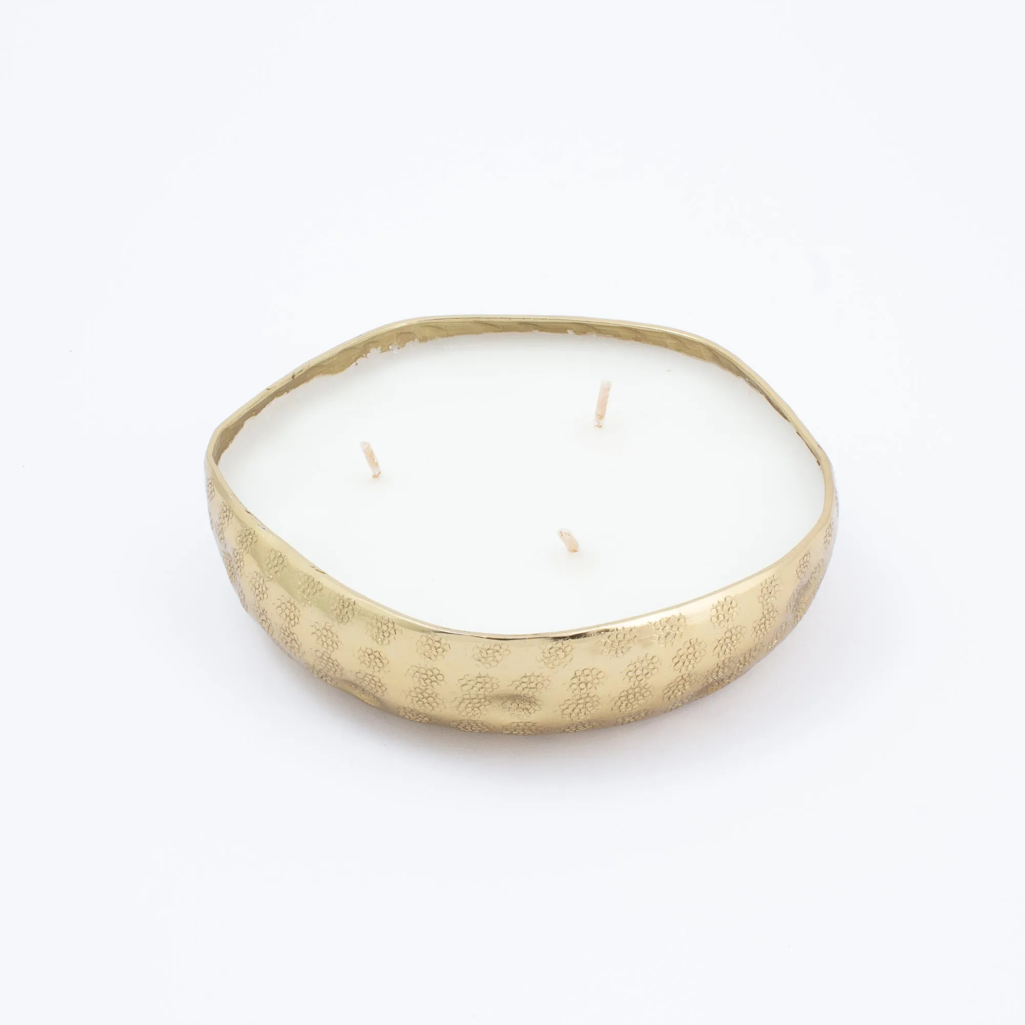 Handmade French White Suede Candle in Hammered Brass Bowl | Three Sizes