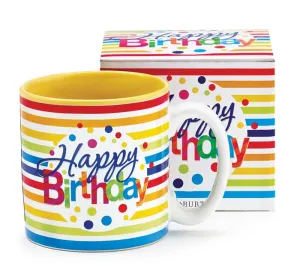 HAPPY BIRTHDAY STRIPES CERAMIC MUG W/BOX