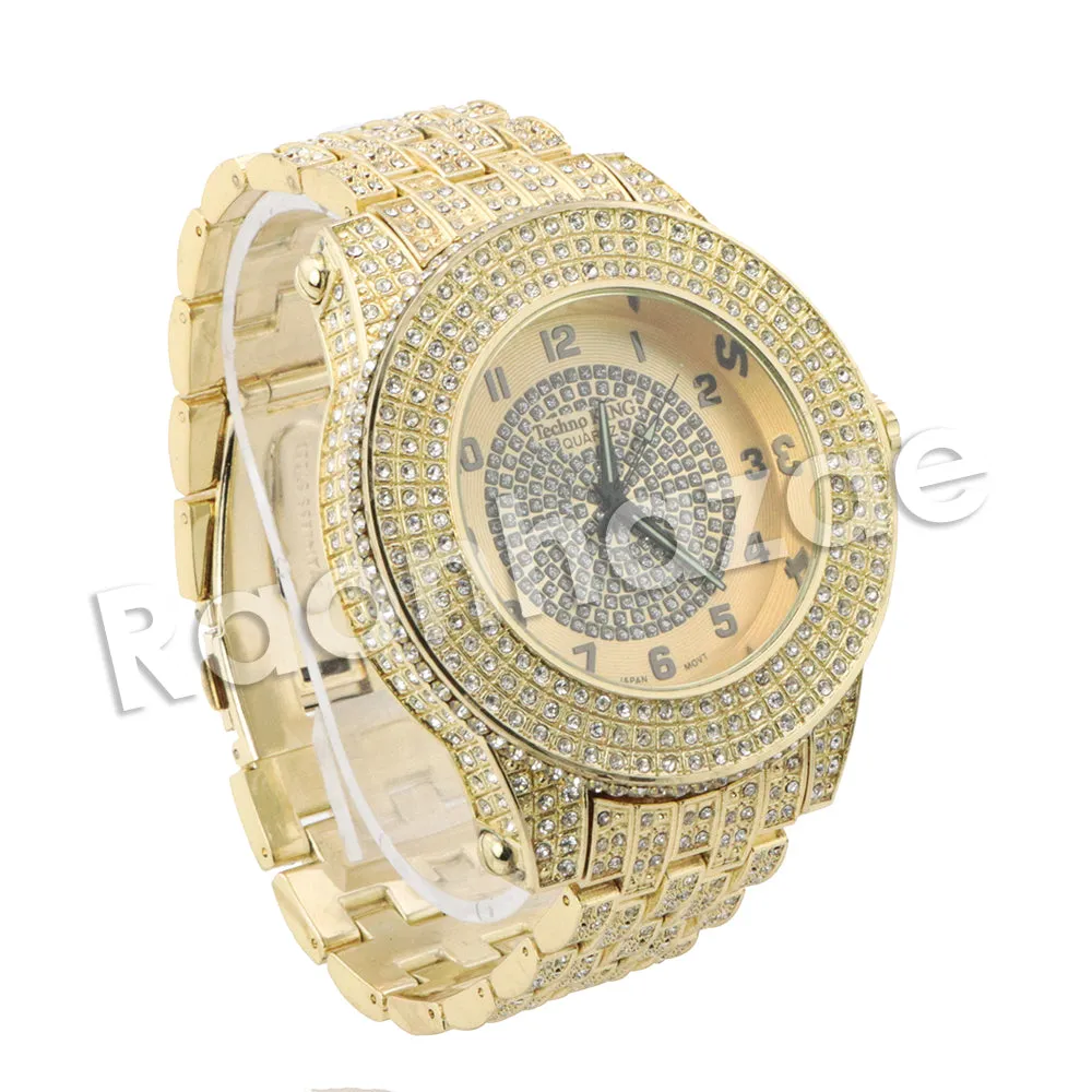 HIP HOP RAONHAZAE BREEZY LUXURY GOLD FINISHED LAB DIAMOND WATCH