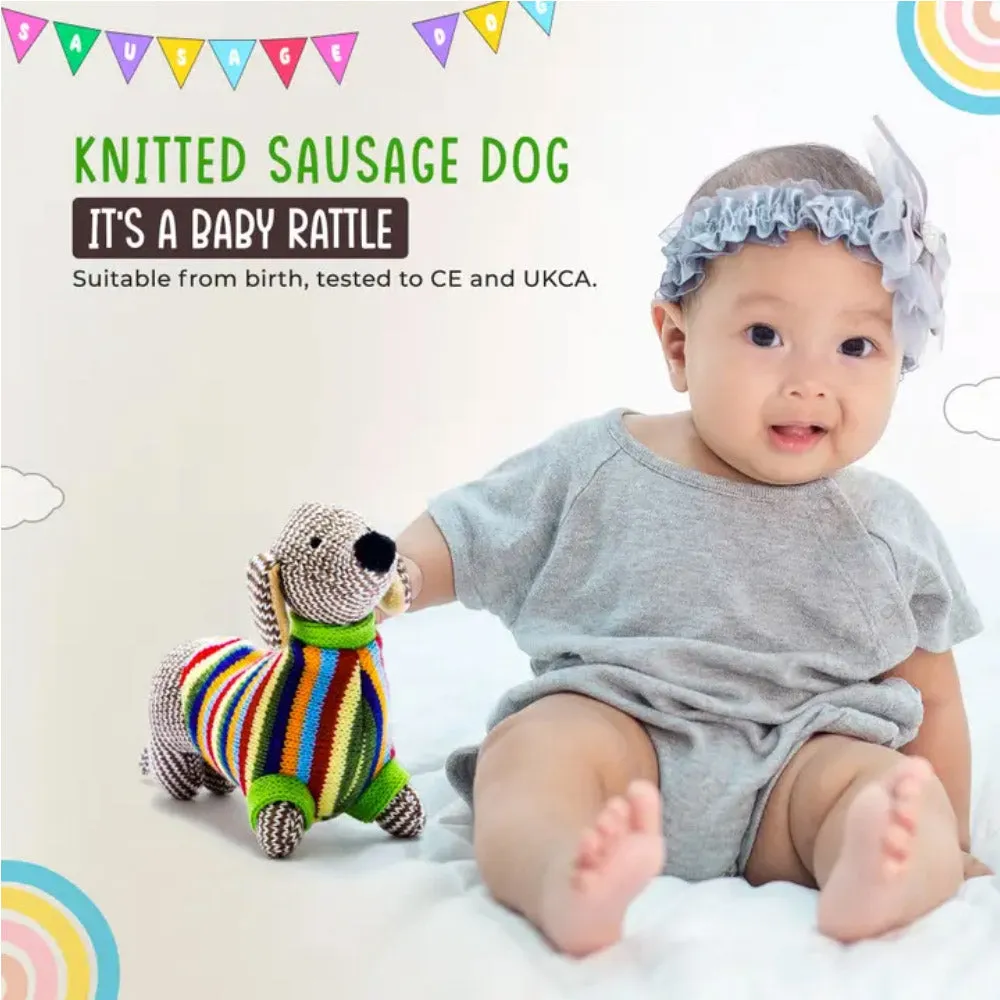 Knitted Sausage Dog Baby Rattle