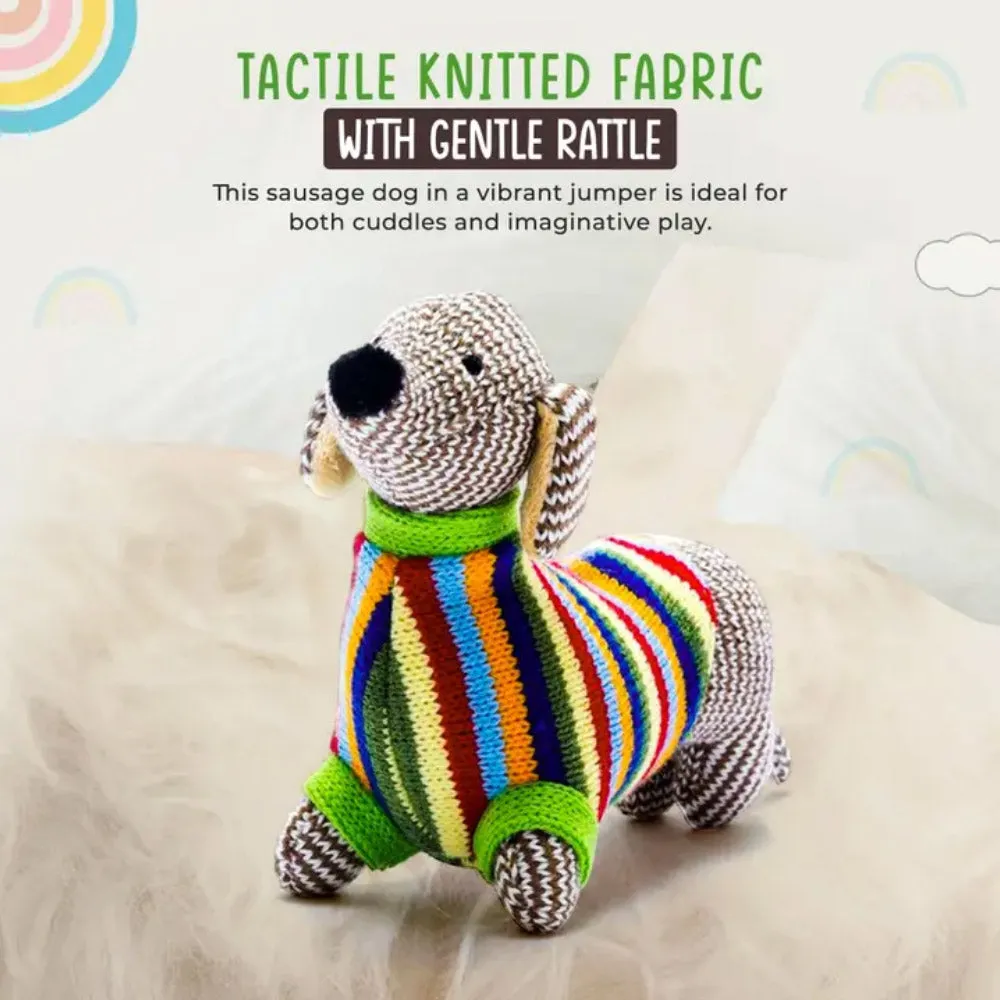 Knitted Sausage Dog Baby Rattle
