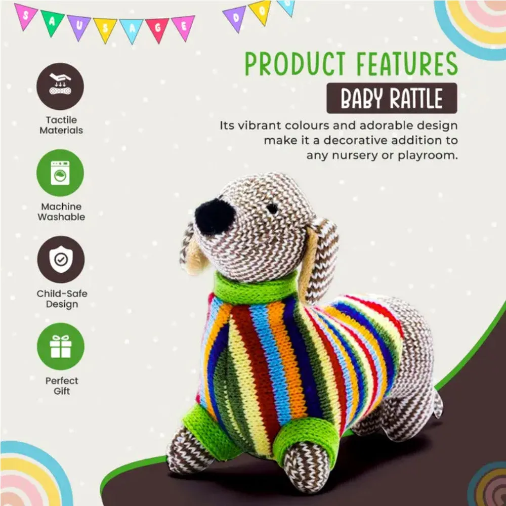 Knitted Sausage Dog Baby Rattle