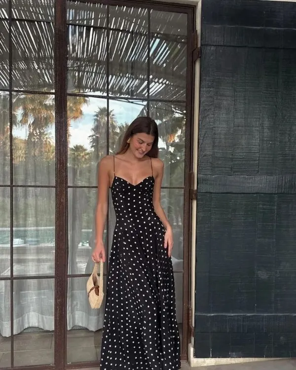 Langes Polka Dots Kleid Chic