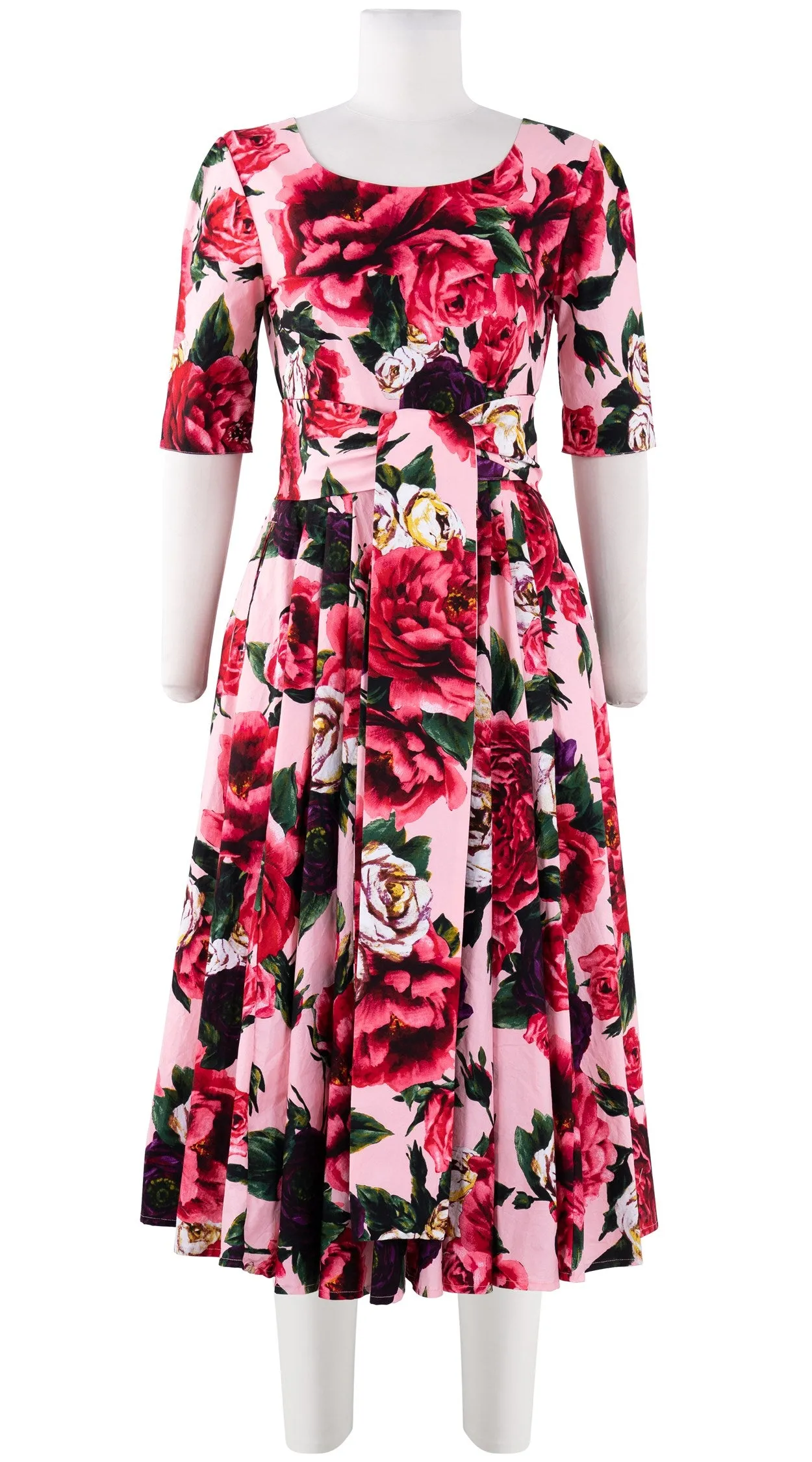 Laurent Dress Boat Neck 1/2 Sleeve Midi Length Cotton Stretch (Peony Kimono All Over)