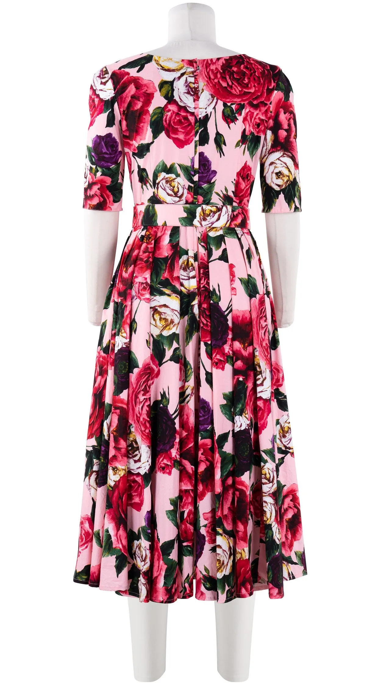 Laurent Dress Boat Neck 1/2 Sleeve Midi Length Cotton Stretch (Peony Kimono All Over)