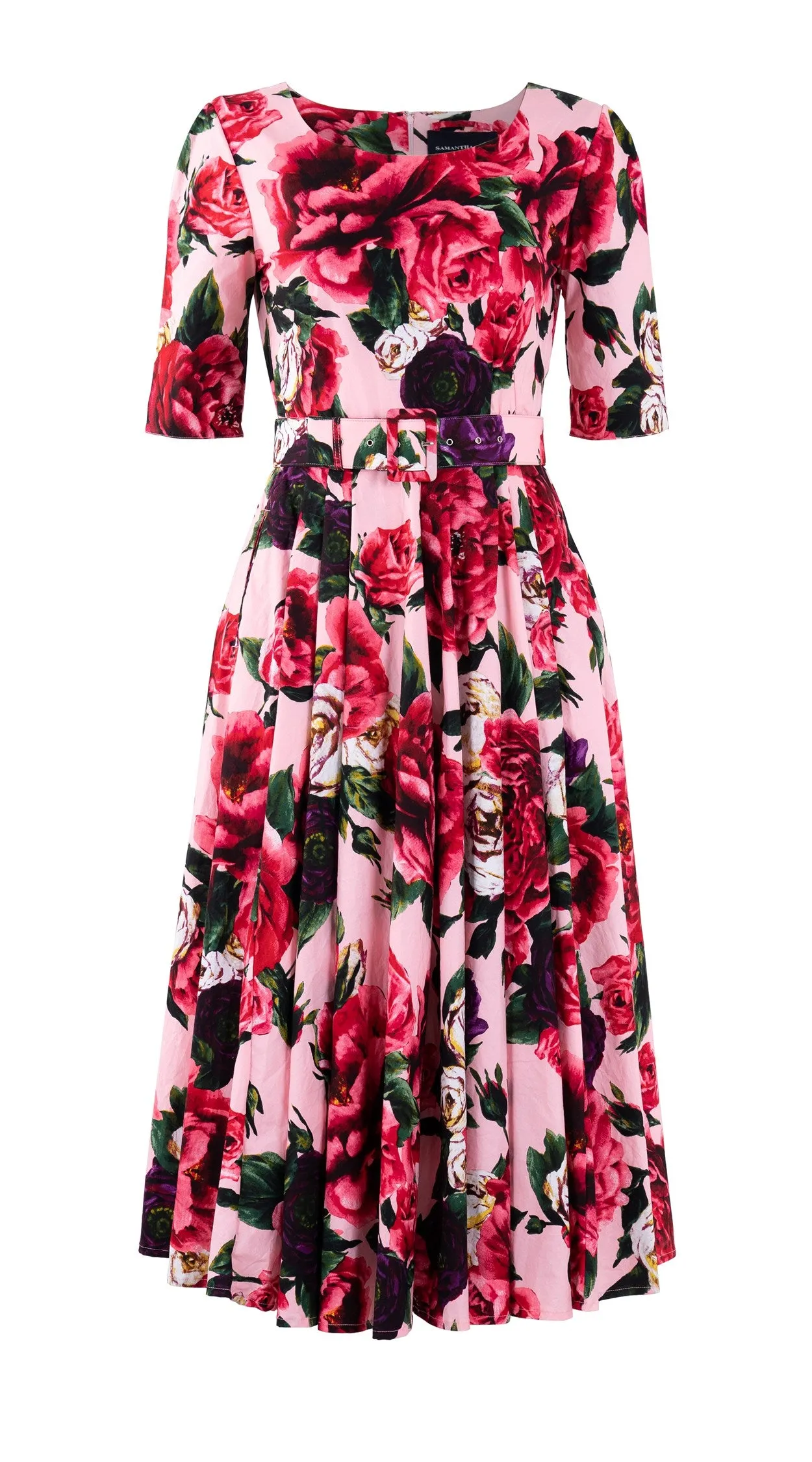 Laurent Dress Boat Neck 1/2 Sleeve Midi Length Cotton Stretch (Peony Kimono All Over)