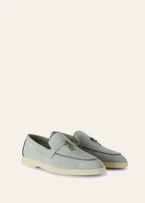 Loro Piana Summer Charms Walk Loafers Suede Eucalyptus
