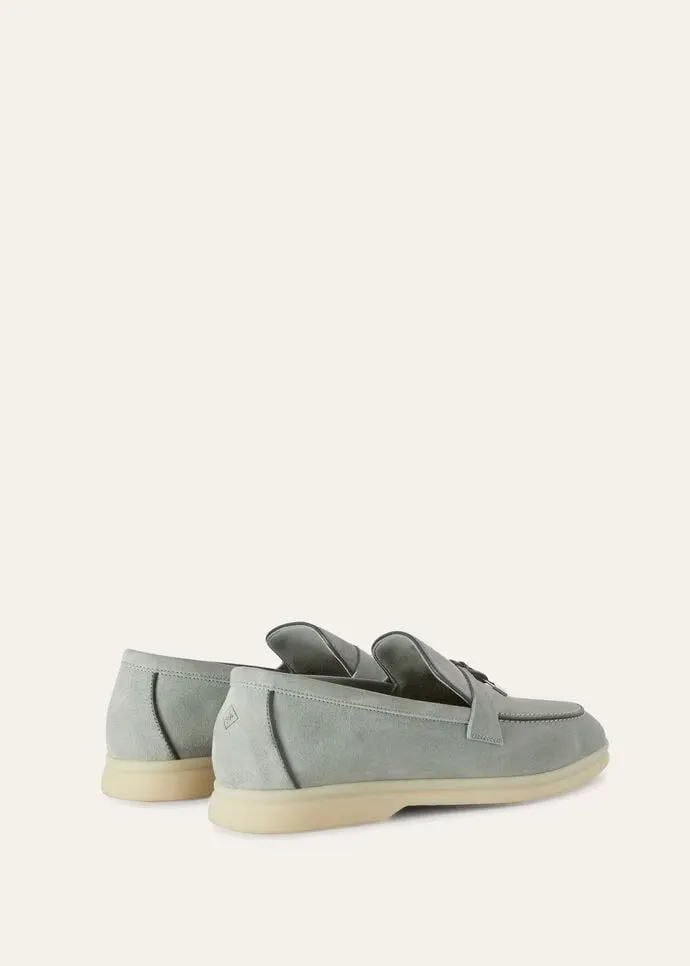 Loro Piana Summer Charms Walk Loafers Suede Eucalyptus