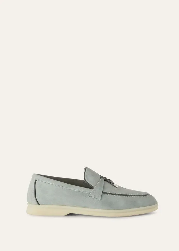 Loro Piana Summer Charms Walk Loafers Suede Eucalyptus