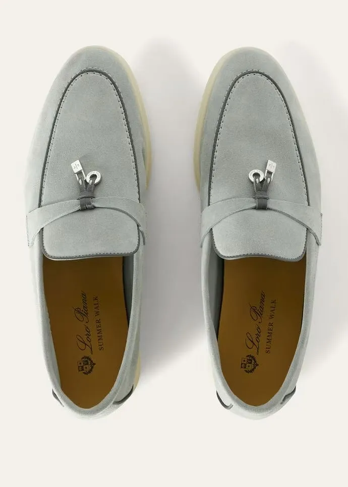 Loro Piana Summer Charms Walk Loafers Suede Eucalyptus