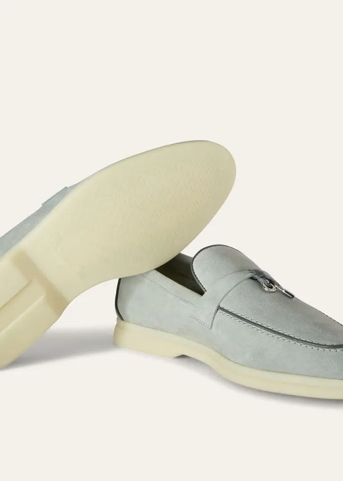 Loro Piana Summer Charms Walk Loafers Suede Eucalyptus