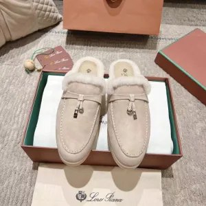 LP Charms Walk Babouche Loafer Bisque Cream mix White Suede With Rabbit Fur Lining 206243