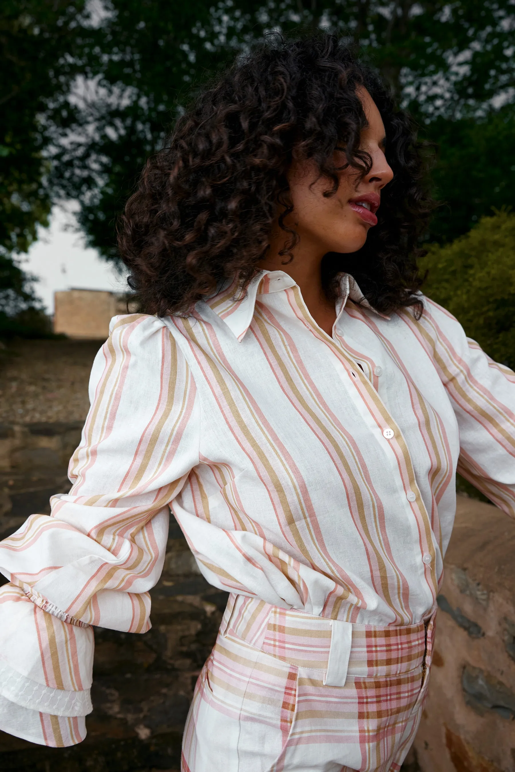 LUCINDA BLOUSE IN PEONY/ANTIQUE STRIPE