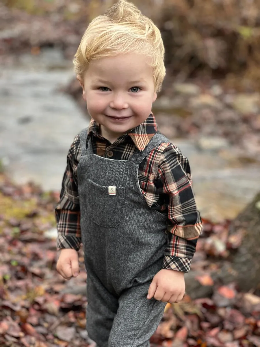 Me & Henry Jasper Woven Onesie - Brown Plaid