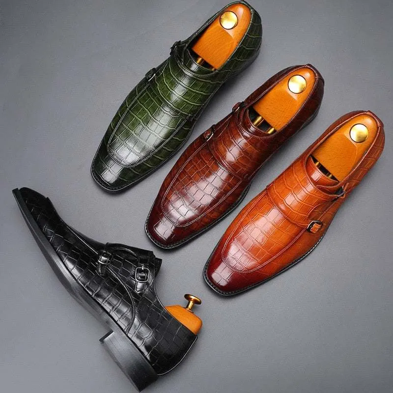 Men's High-Quality Square Toe Formal Dress Leather Shoes Italian Loafers Brogue Shoe