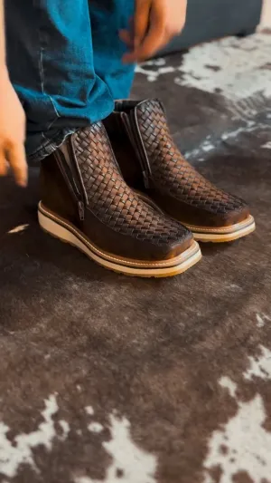 Men's Leather Woven High Top Loafers