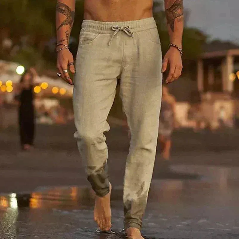 Men’s Linen Joggers – Drawstring Waist – Tapered Fit – Lightweight – Beach & Lounge Essential