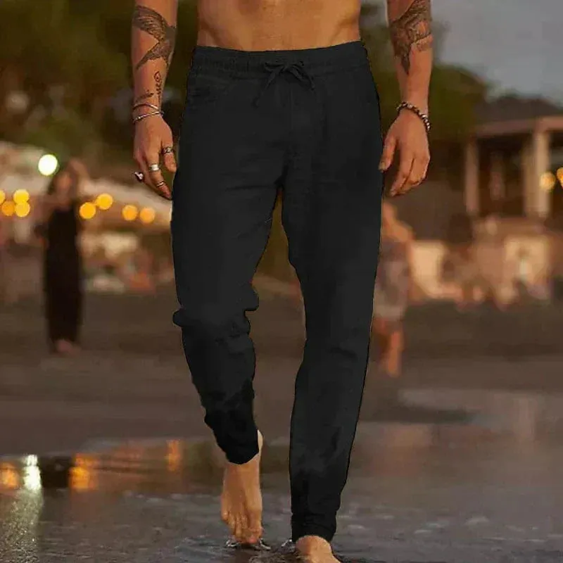 Men’s Linen Joggers – Drawstring Waist – Tapered Fit – Lightweight – Beach & Lounge Essential