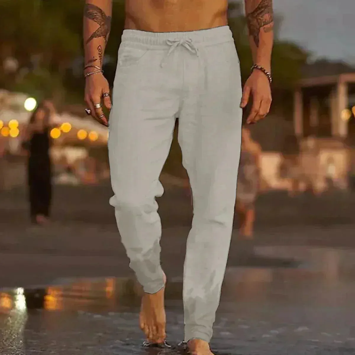Men’s Linen Joggers – Drawstring Waist – Tapered Fit – Lightweight – Beach & Lounge Essential