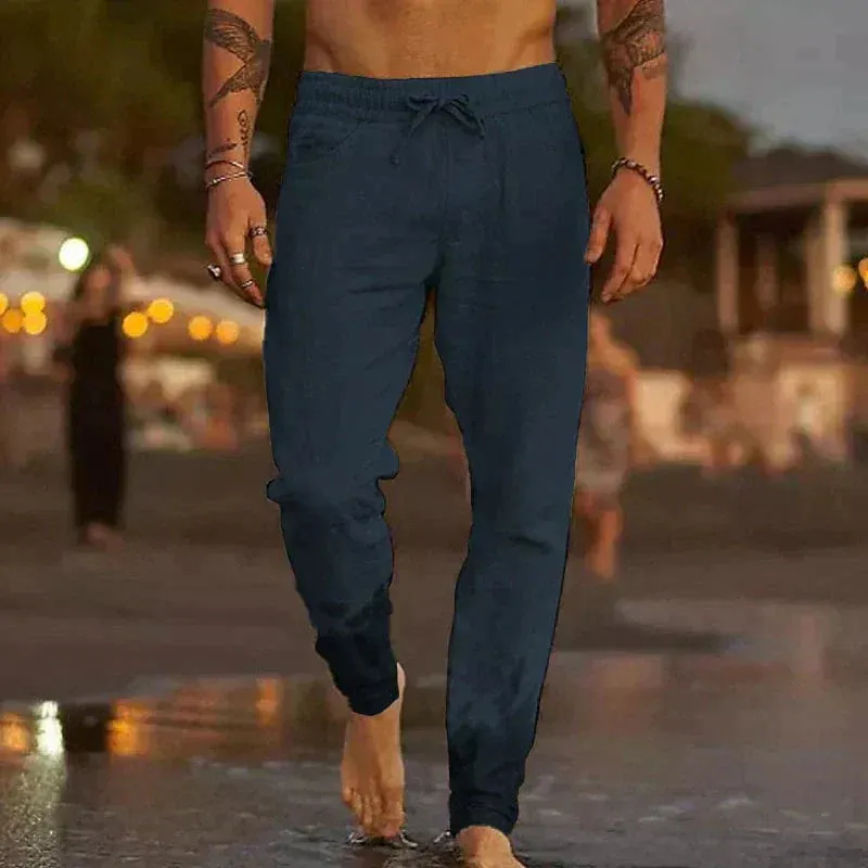 Men’s Linen Joggers – Drawstring Waist – Tapered Fit – Lightweight – Beach & Lounge Essential