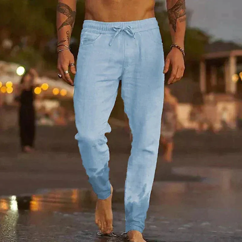 Men’s Linen Joggers – Drawstring Waist – Tapered Fit – Lightweight – Beach & Lounge Essential