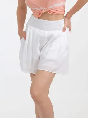 Miami Smocked Shorts In White