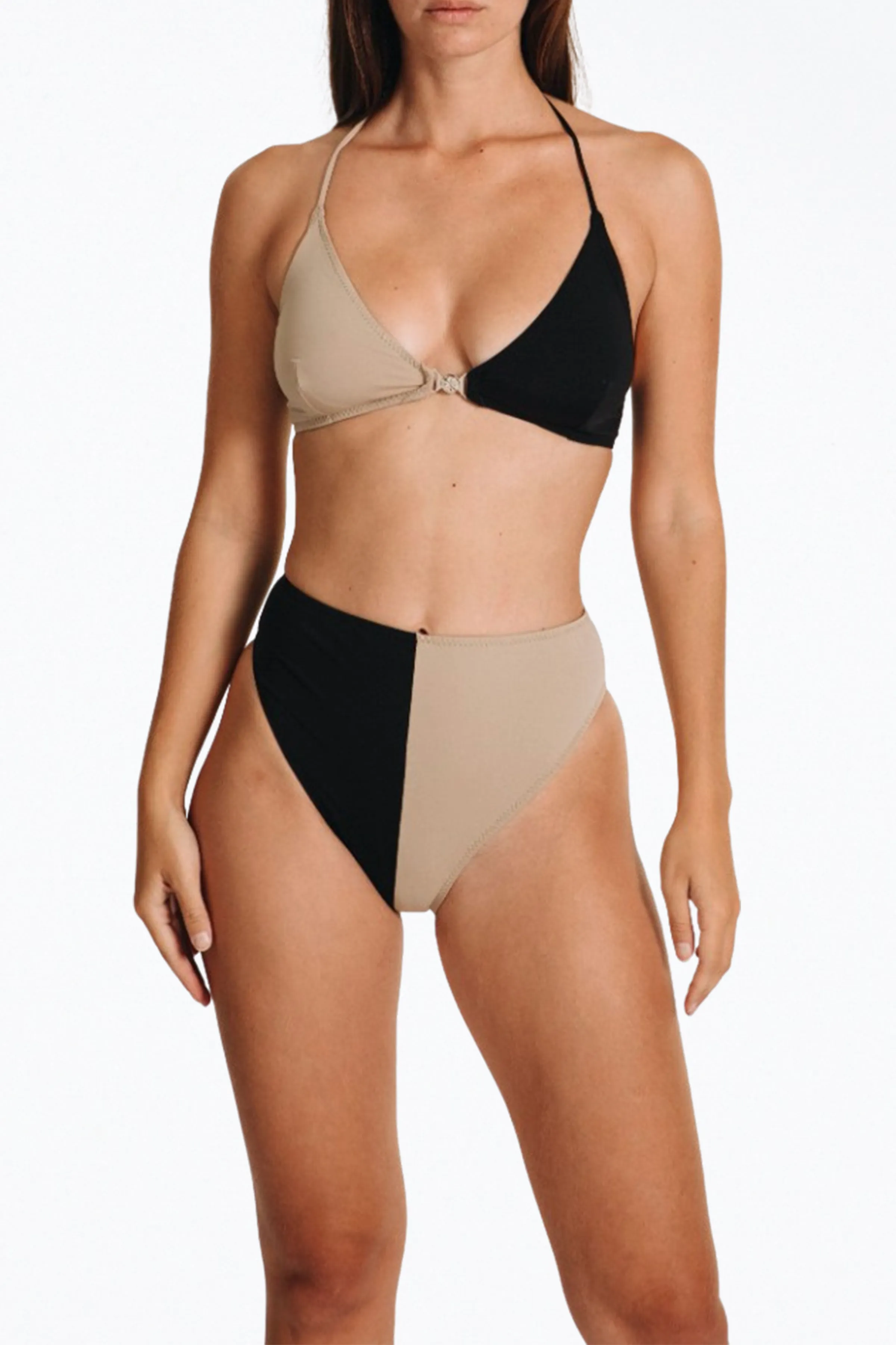 OLYMPUS TWO-TONE HIGH-LEG BIKINI BOTTOMS