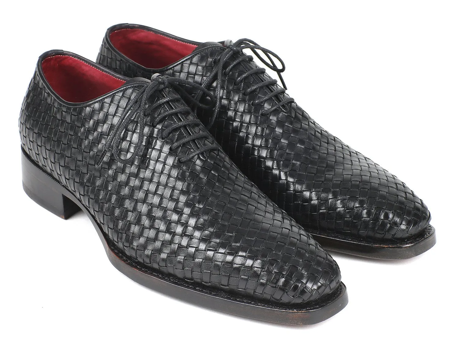 Paul Parkman Men's Woven Leather Oxfords in Black