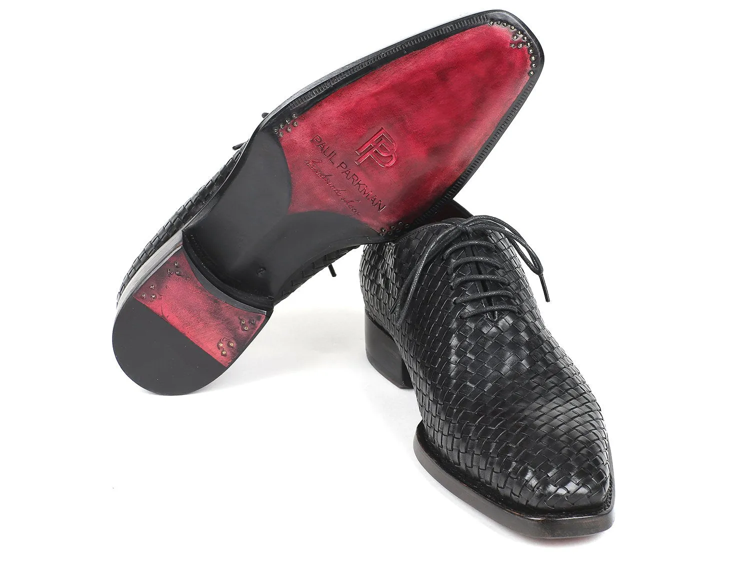 Paul Parkman Men's Woven Leather Oxfords in Black