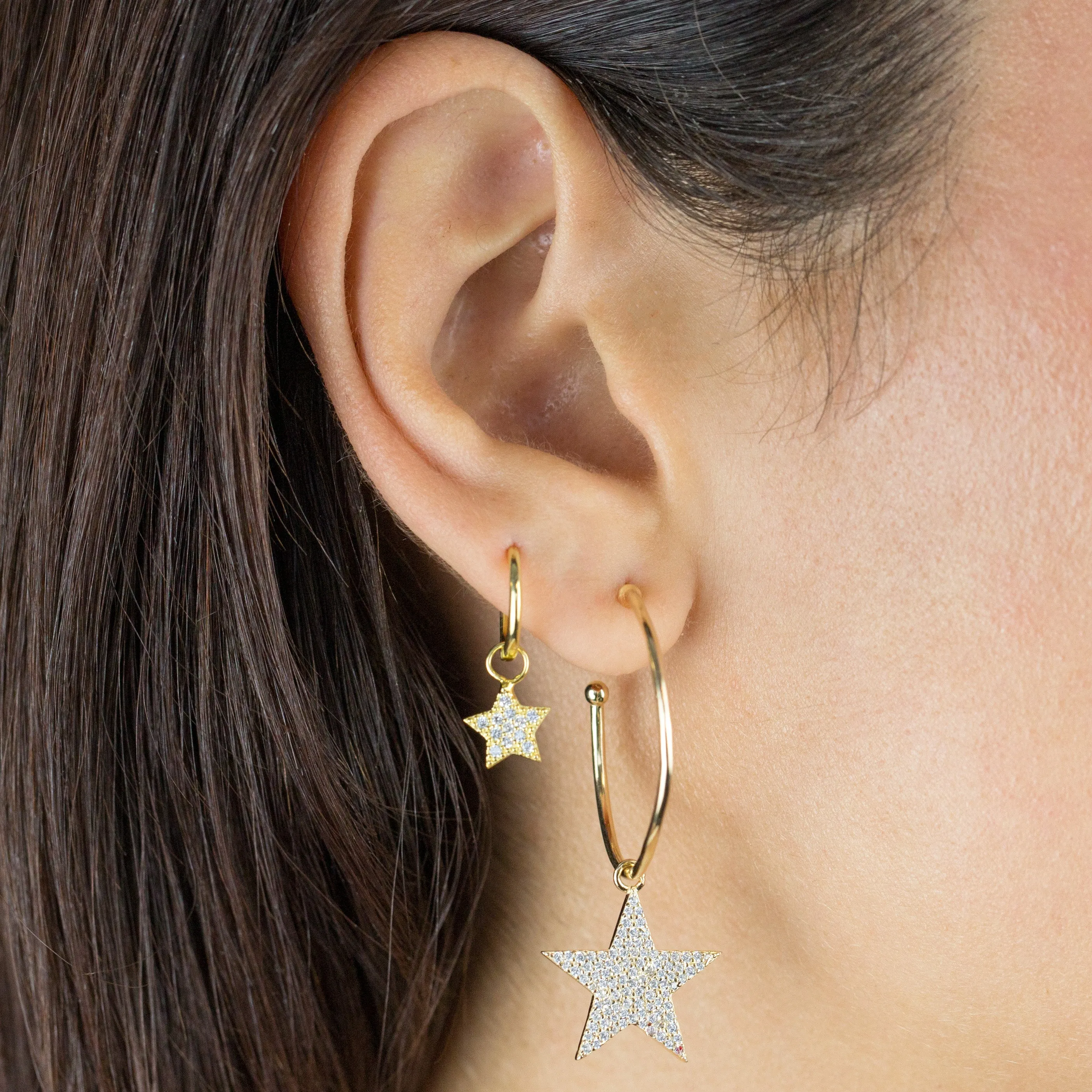 Pavé Star Charm Hoop Earring