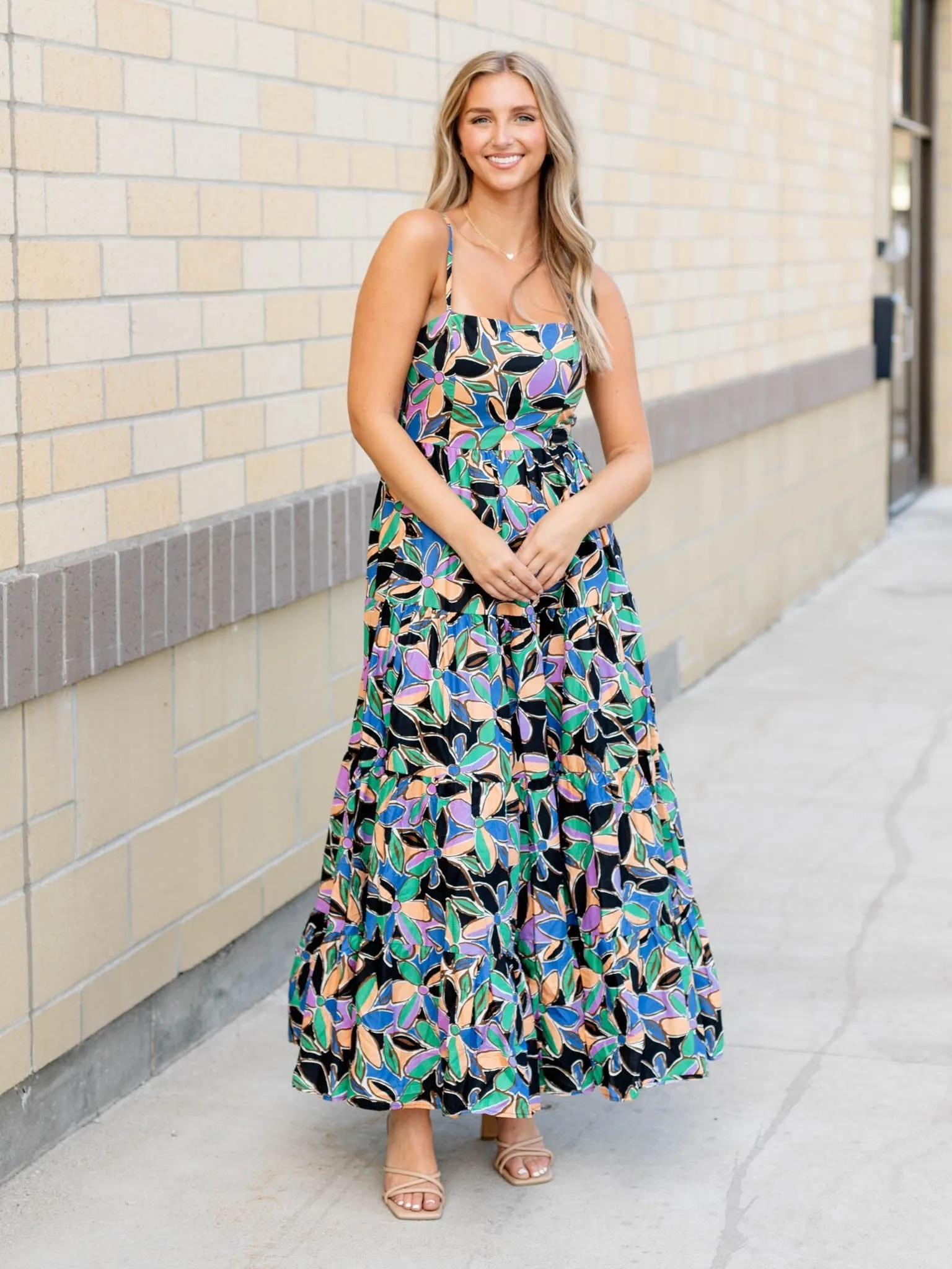 PINCH Floral Sleeveless Tiered Maxi Dress