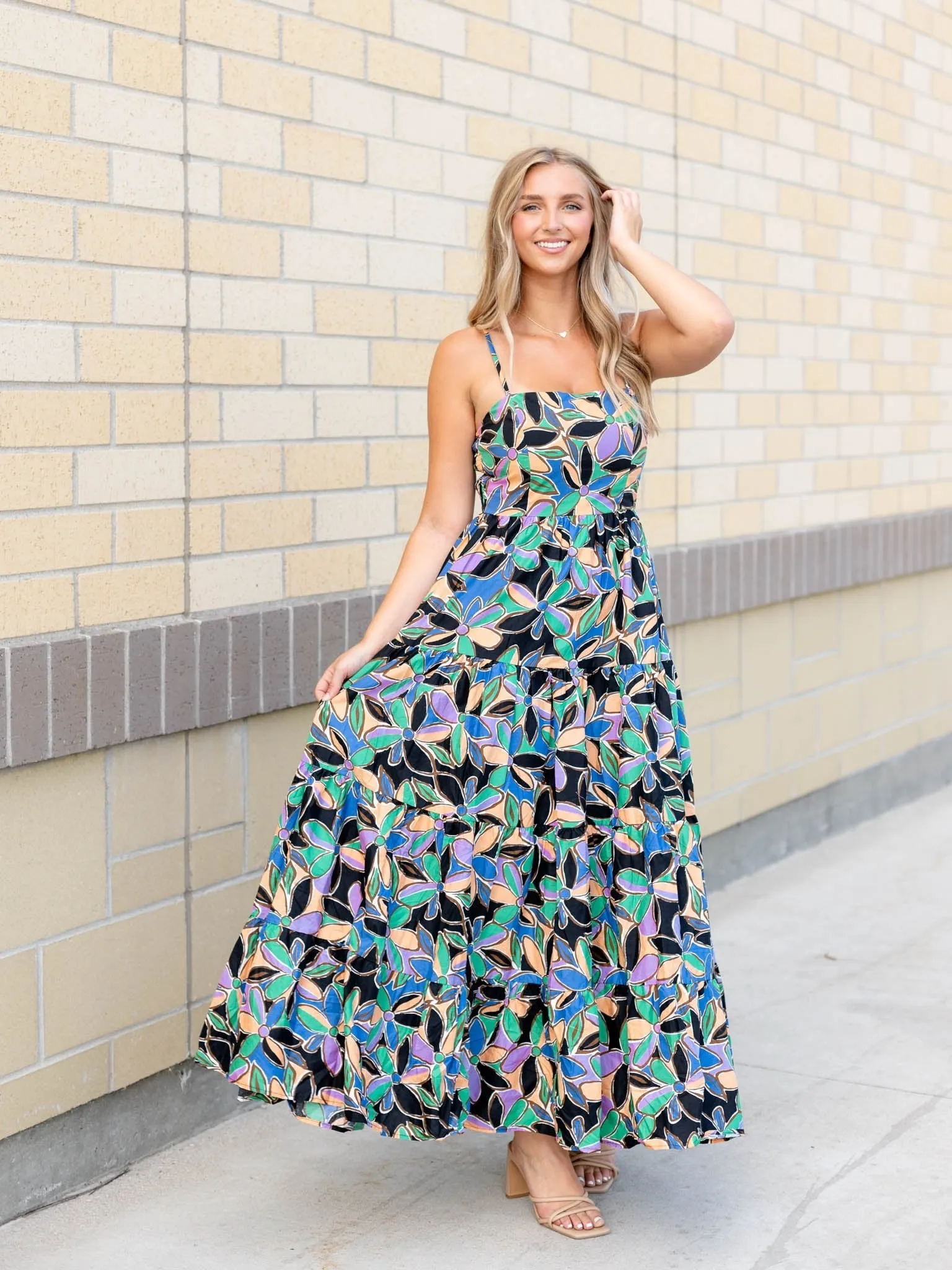 PINCH Floral Sleeveless Tiered Maxi Dress