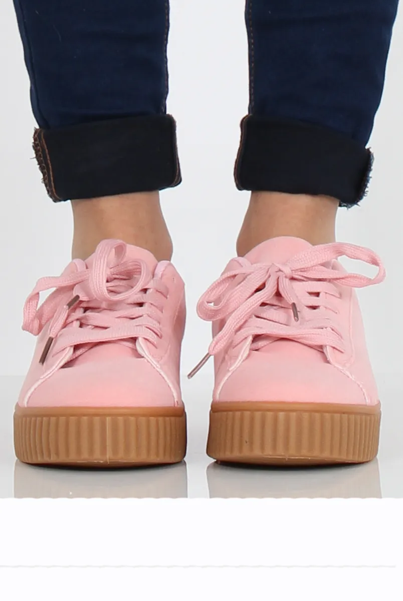 Pink Suede Gum Sole Creepers - Sandy