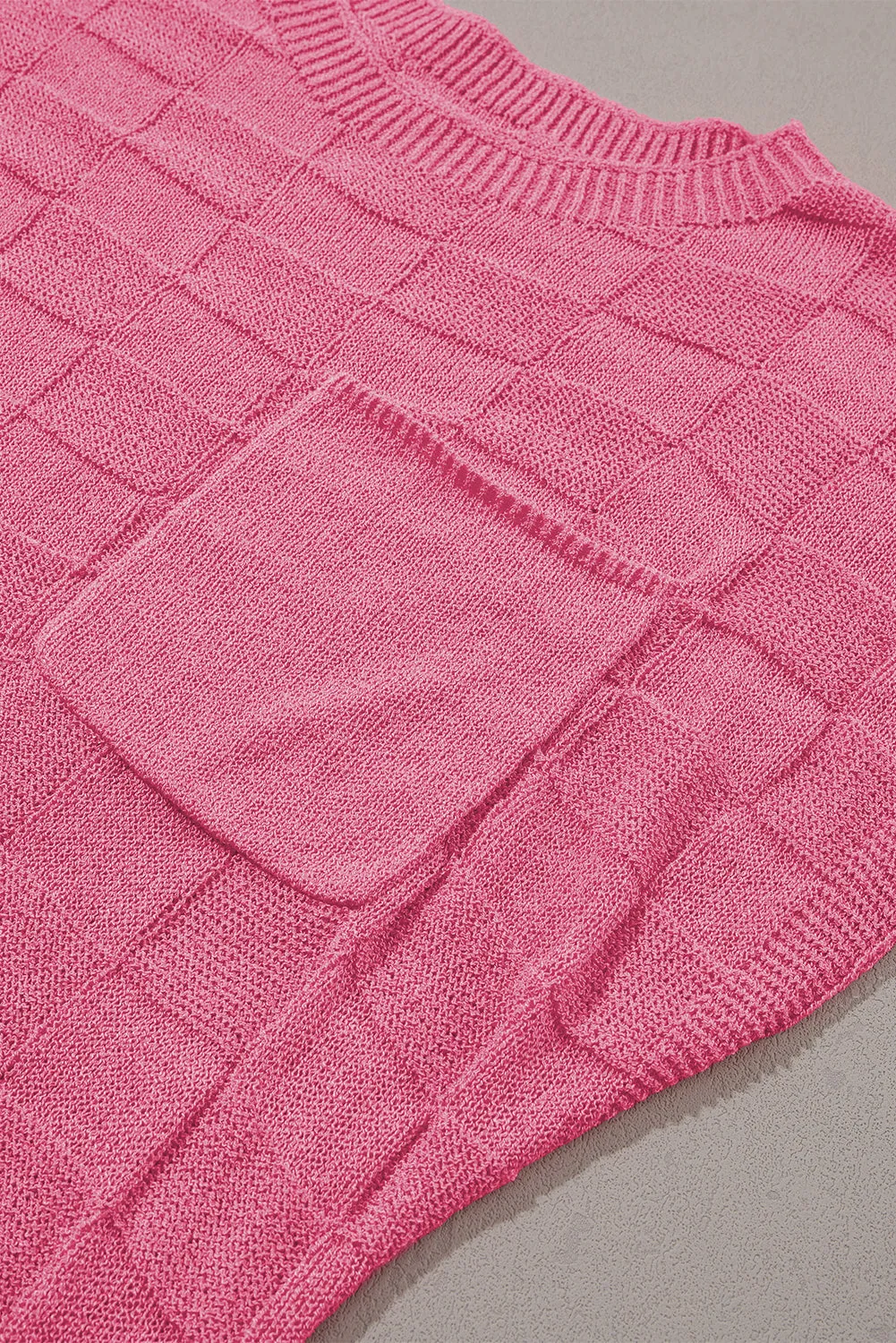 Pink Woven Design Knit Sweater