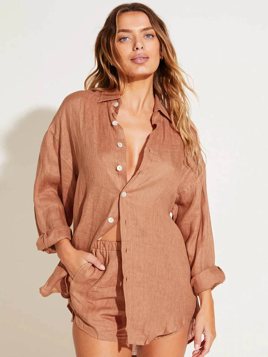Playa Linen Boyfriend Shirt in Desert EcoLinen