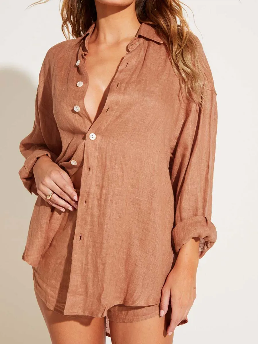 Playa Linen Boyfriend Shirt in Desert EcoLinen