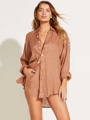 Playa Linen Boyfriend Shirt in Desert EcoLinen