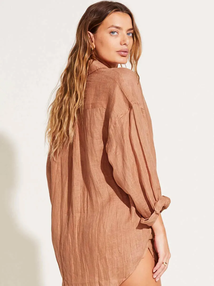 Playa Linen Boyfriend Shirt in Desert EcoLinen