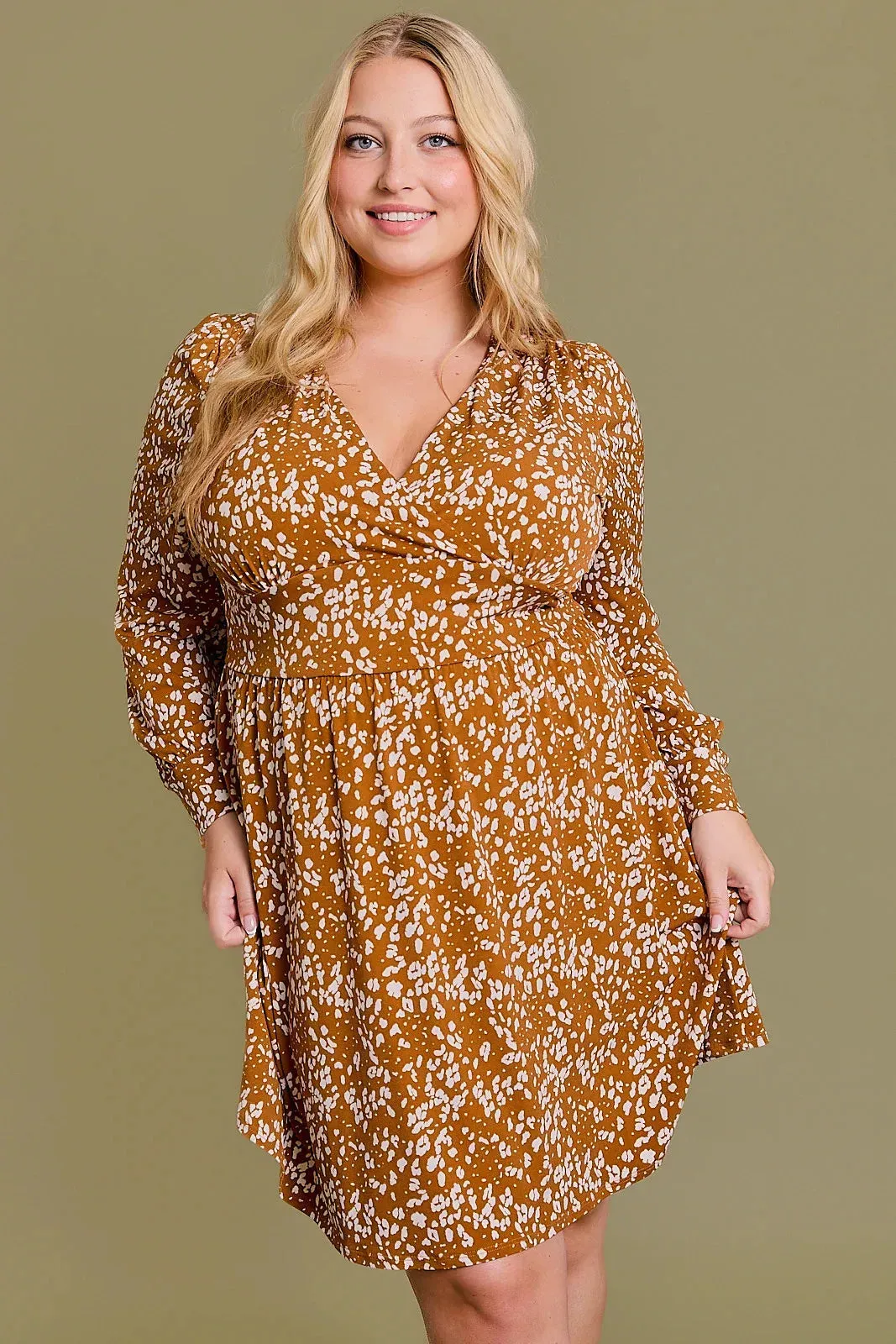 Plus Size Animal Print Banded Waist Wrap Mini Dress