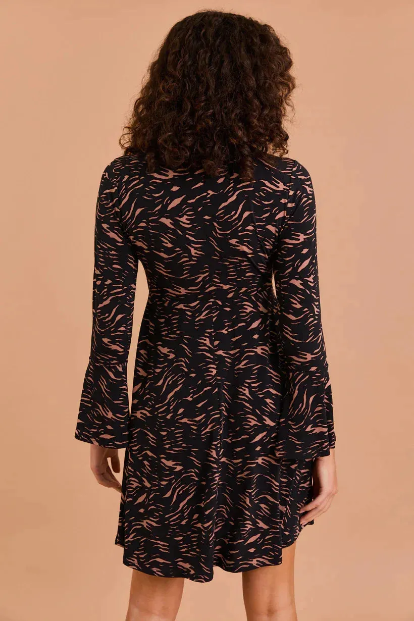 Plus Size Bell Cuff Long Sleeve Abstract Print Mini Dress