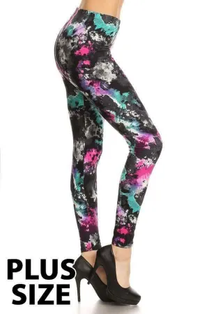 Plus Size Watercolor Print Leggings