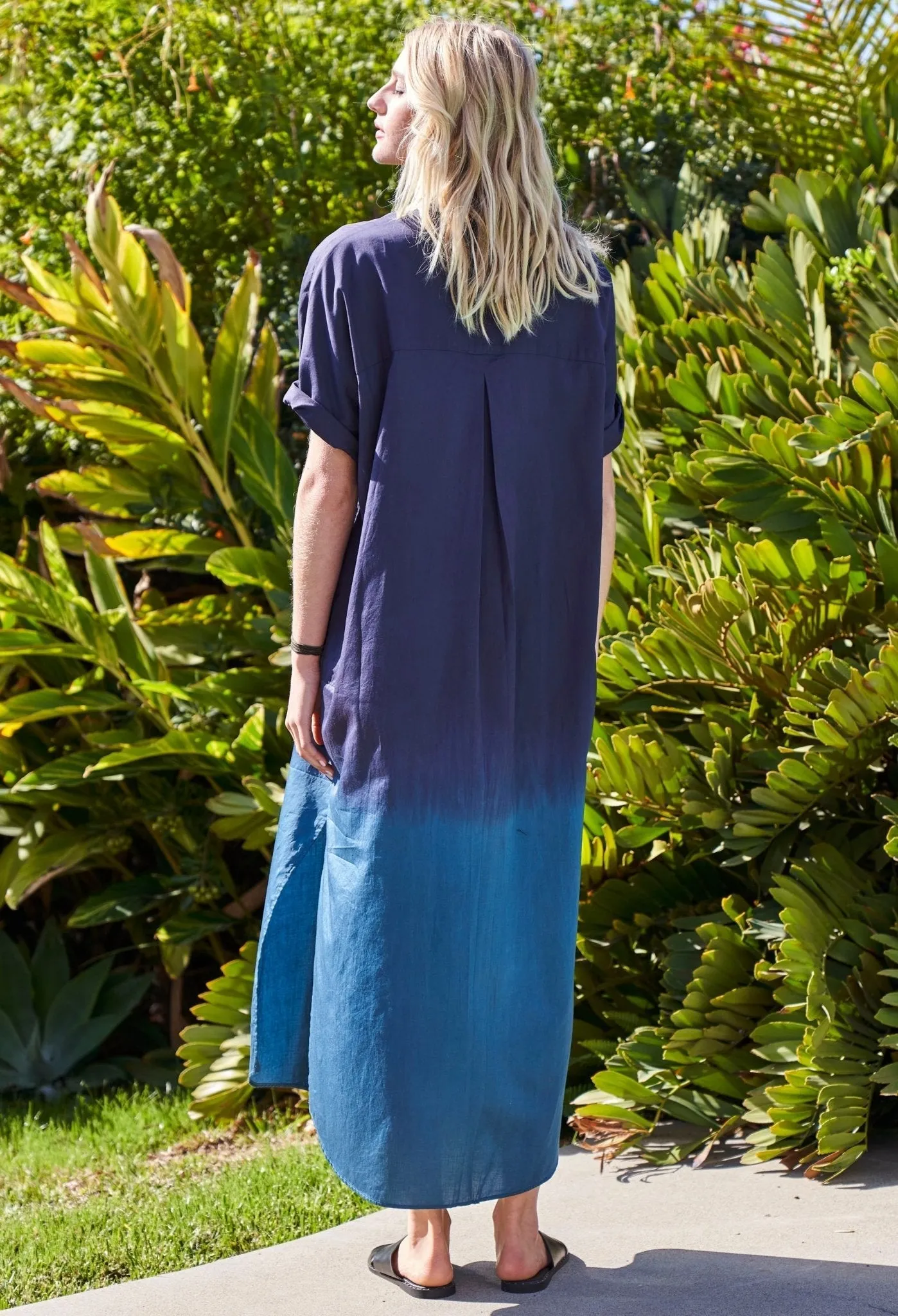 re:hOMe - Navy Teal Dip Dyed Cotton Long Easy Dress