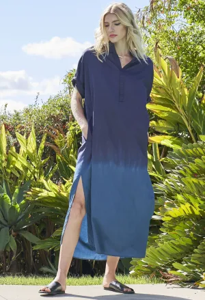 re:hOMe - Navy Teal Dip Dyed Cotton Long Easy Dress
