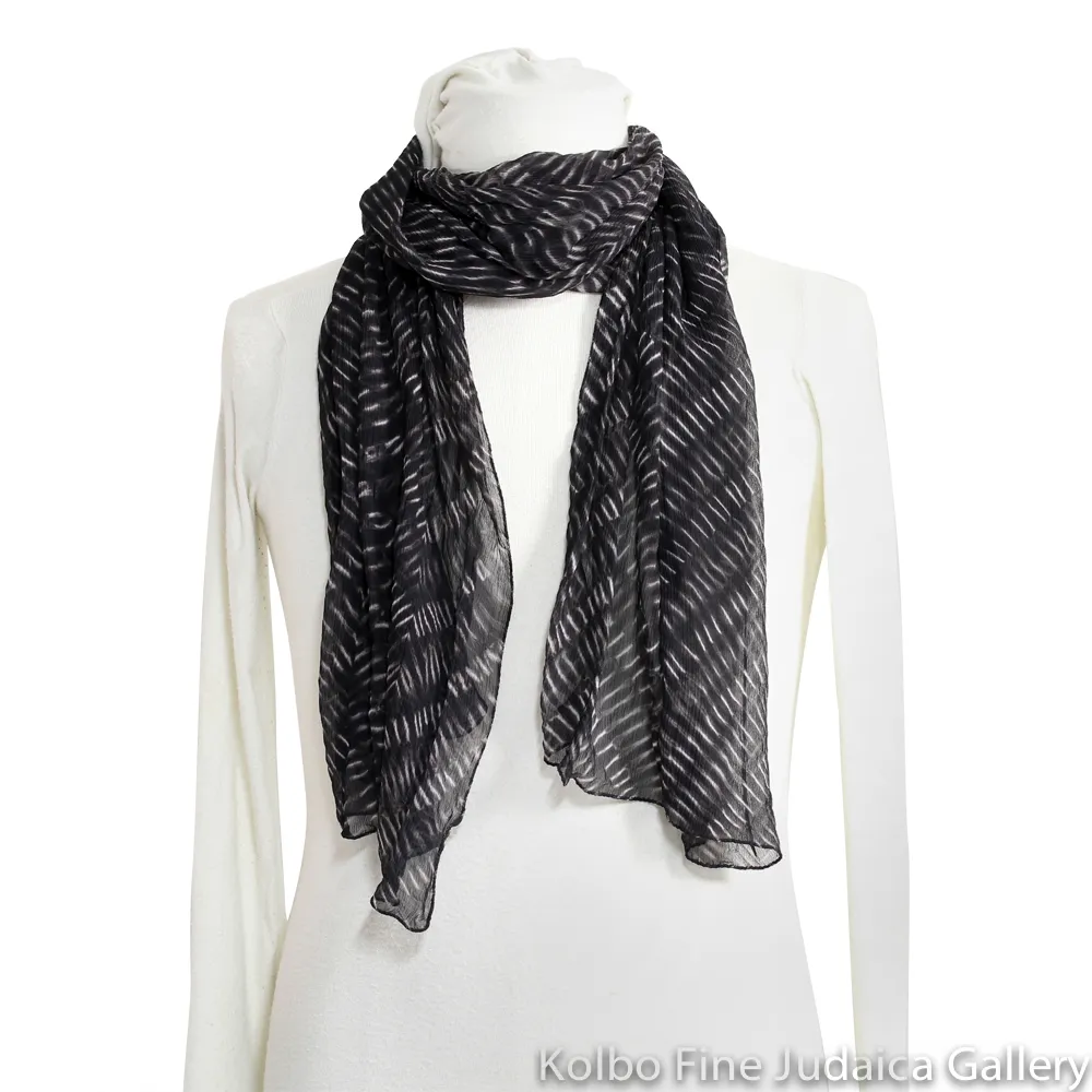 Scarf, Patterned Silk Chiffon, Black and white Natural Dyes